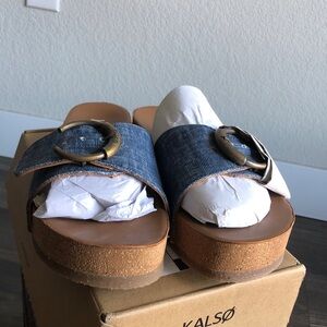 Kalso Sway Sandals Denim 10 Buckle Platform